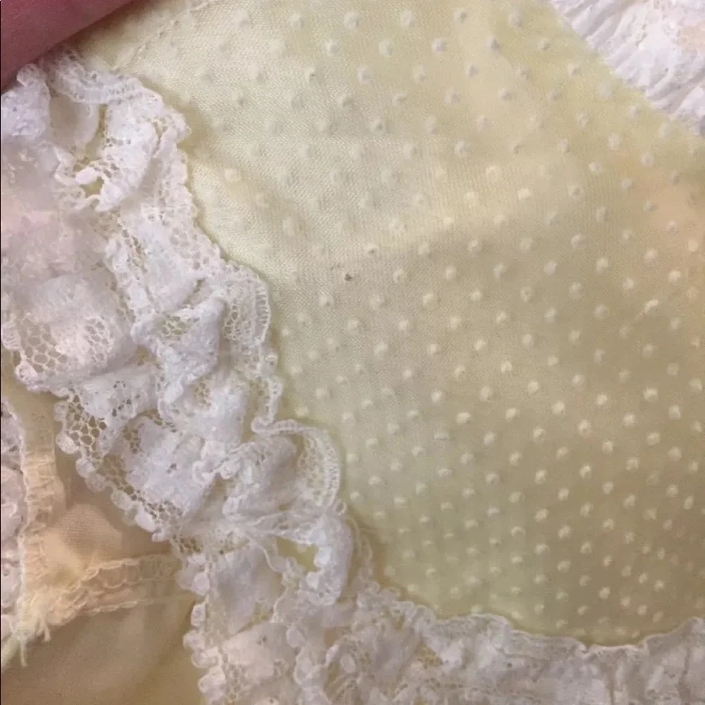 Vintage Toddler Girls Bryan Yellow Sheer Swiss Dot Lace Floral Ruffle Dress